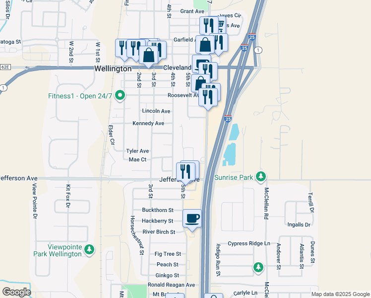 map of restaurants, bars, coffee shops, grocery stores, and more near 7732 4th Street in Wellington