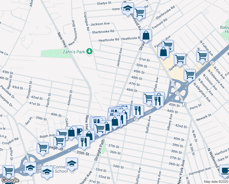 map of restaurants, bars, coffee shops, grocery stores, and more near 730 Jackson Avenue in Lindenhurst