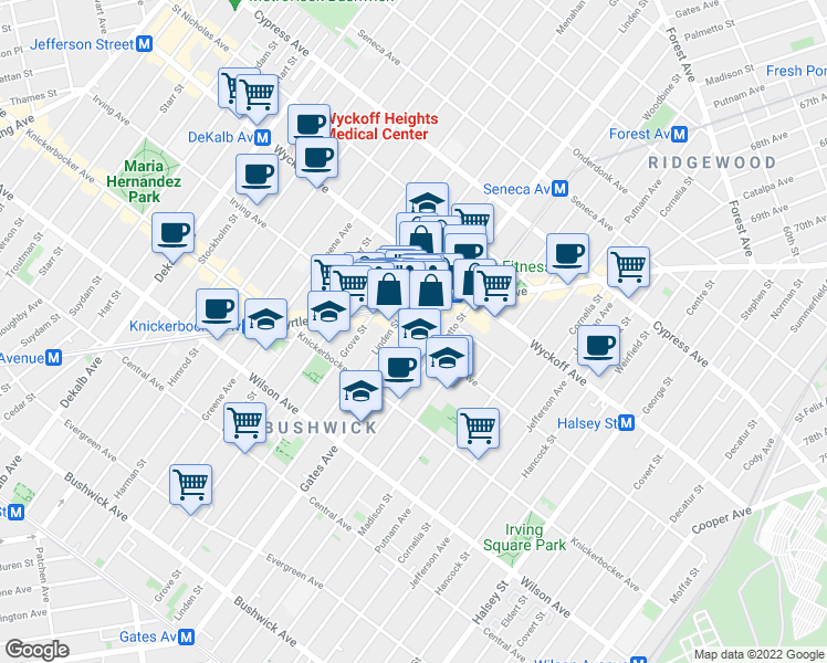 map of restaurants, bars, coffee shops, grocery stores, and more near in Brooklyn