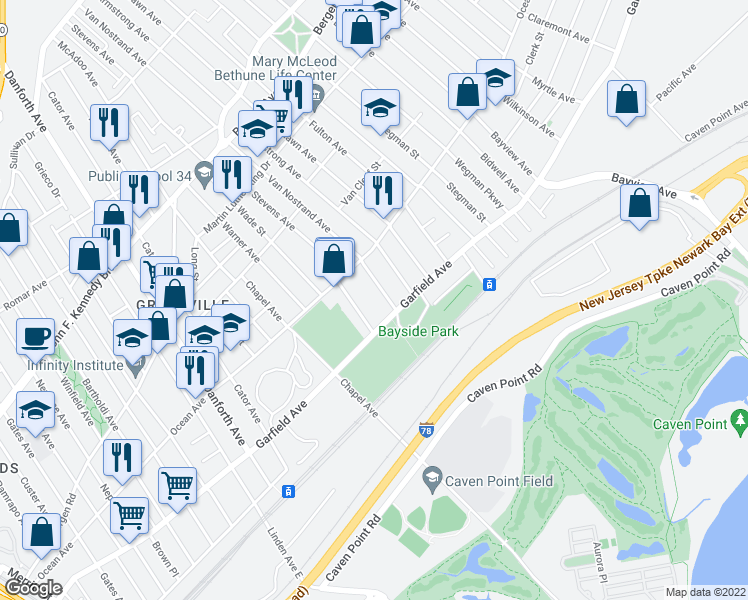 map of restaurants, bars, coffee shops, grocery stores, and more near 457 Garfield Avenue in Jersey City