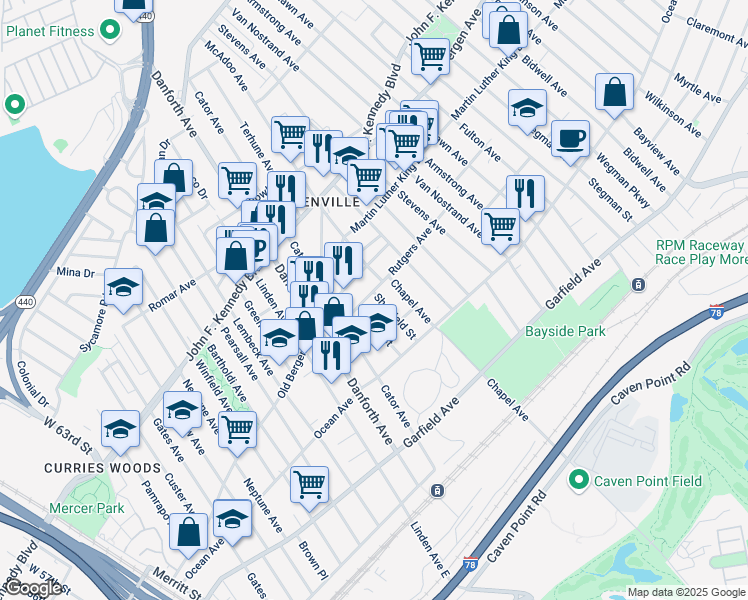 map of restaurants, bars, coffee shops, grocery stores, and more near 33 Sheffield Street in Jersey City