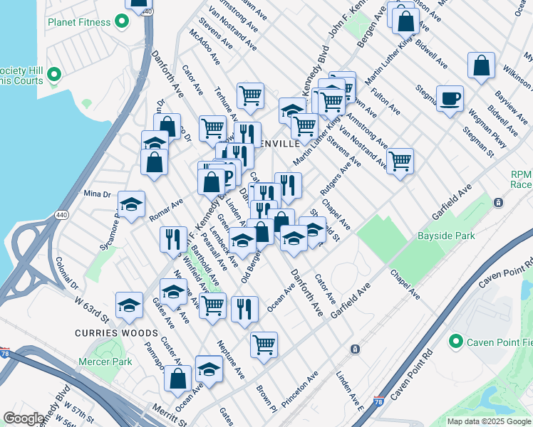 map of restaurants, bars, coffee shops, grocery stores, and more near in Jersey City
