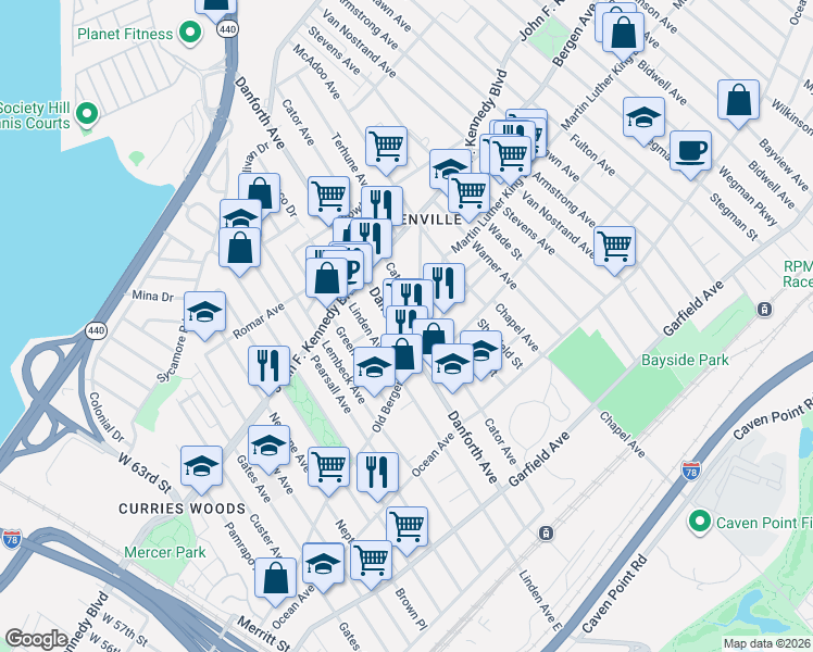 map of restaurants, bars, coffee shops, grocery stores, and more near in Jersey City