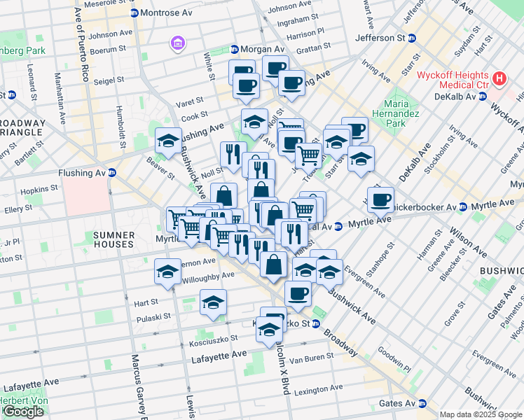 map of restaurants, bars, coffee shops, grocery stores, and more near in Brooklyn