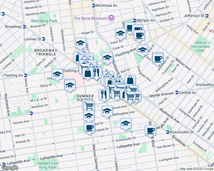 map of restaurants, bars, coffee shops, grocery stores, and more near in Brooklyn