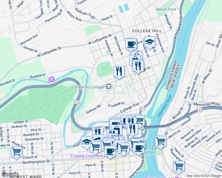 map of restaurants, bars, coffee shops, grocery stores, and more near 710 Sullivan Road in Easton