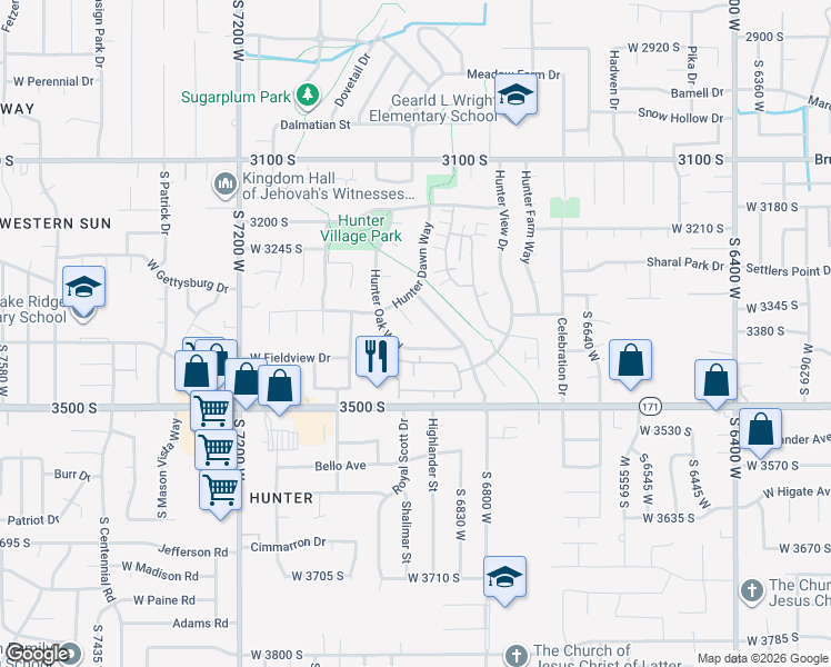 map of restaurants, bars, coffee shops, grocery stores, and more near 3415 Marin Cove in West Valley City