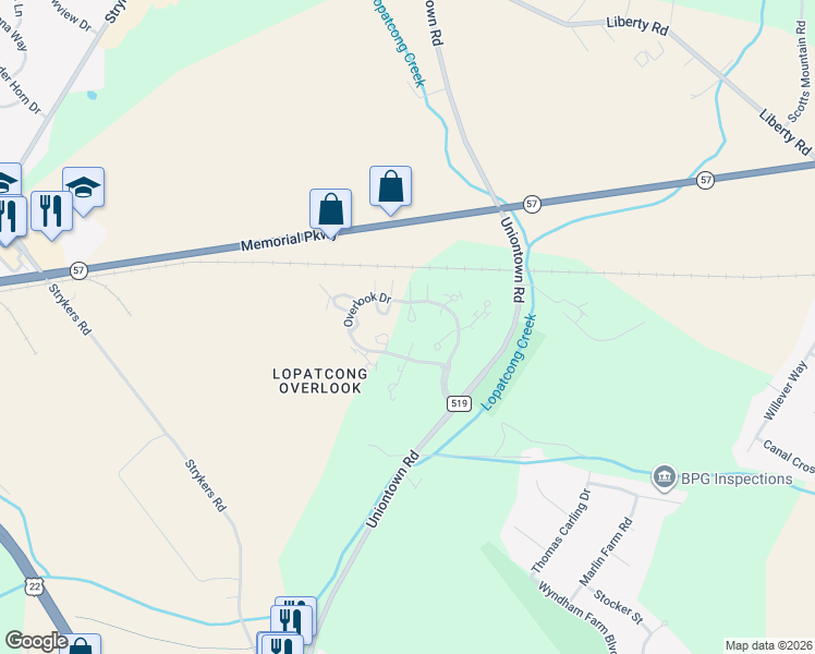 map of restaurants, bars, coffee shops, grocery stores, and more near 1331 Eagles Nest Court in Stewartsville