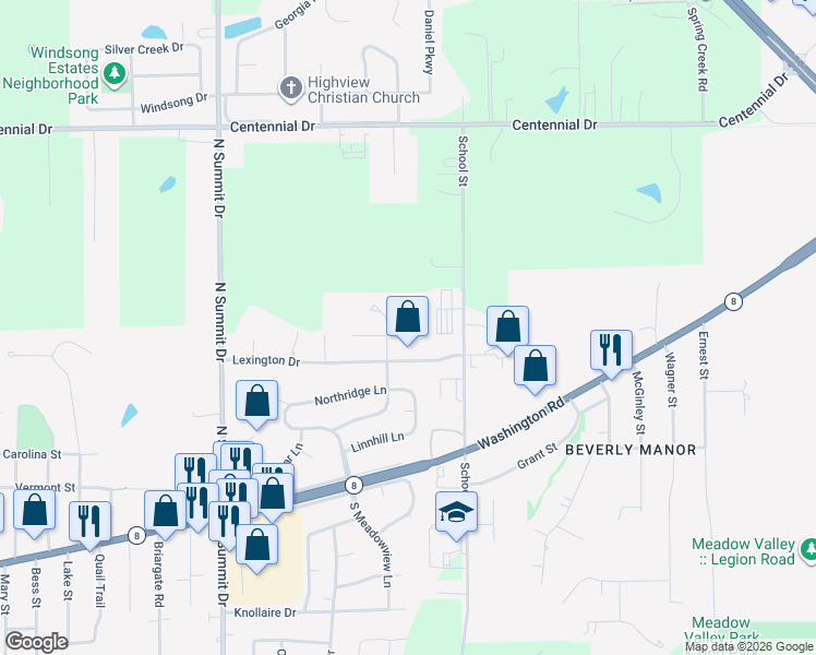 map of restaurants, bars, coffee shops, grocery stores, and more near 118 Lexington Drive in Washington
