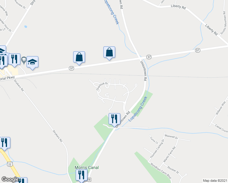 map of restaurants, bars, coffee shops, grocery stores, and more near 515 Goldfinch Terrace in Stewartsville