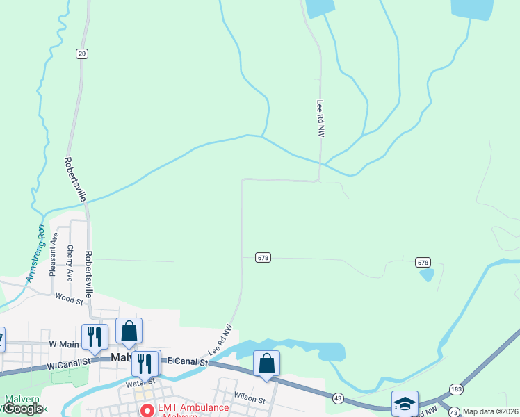 map of restaurants, bars, coffee shops, grocery stores, and more near 8050 Lee Road Northwest in Malvern