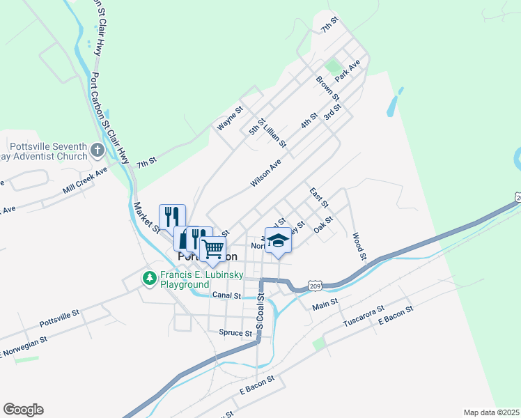 map of restaurants, bars, coffee shops, grocery stores, and more near 333 1st Street in Port Carbon