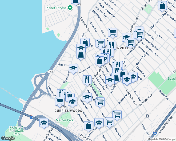 map of restaurants, bars, coffee shops, grocery stores, and more near 188 Bartholdi Avenue in Jersey City