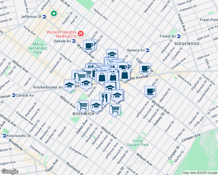 map of restaurants, bars, coffee shops, grocery stores, and more near in Brooklyn
