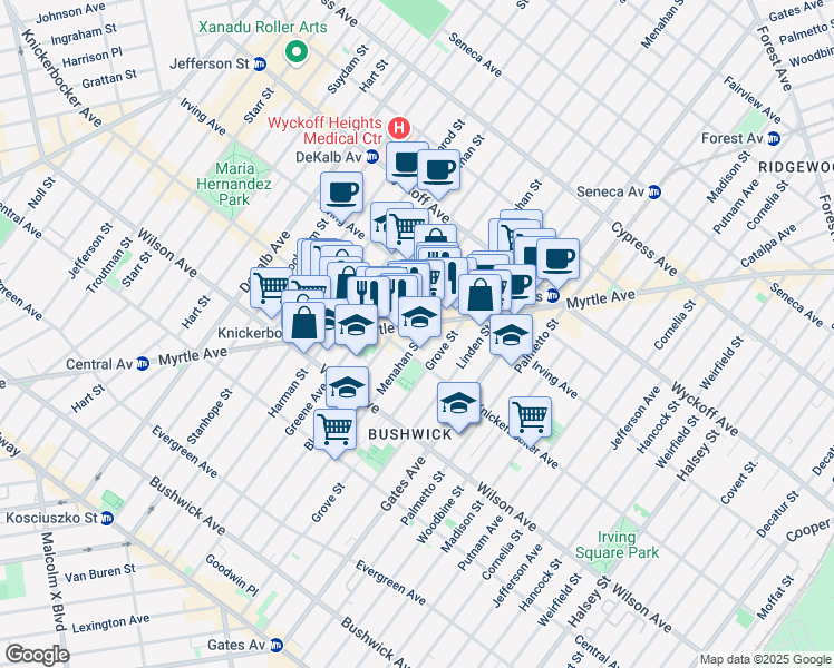 map of restaurants, bars, coffee shops, grocery stores, and more near in Brooklyn