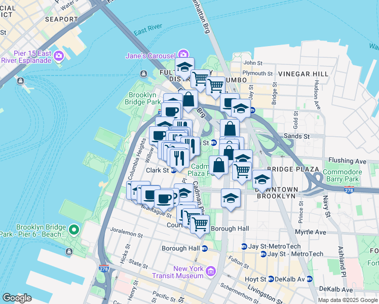 map of restaurants, bars, coffee shops, grocery stores, and more near 93 Pineapple Walk in Brooklyn