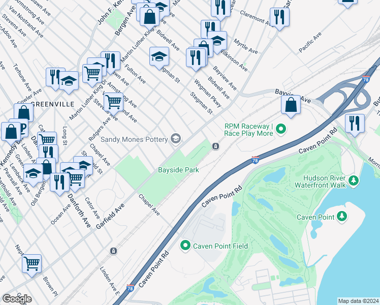 map of restaurants, bars, coffee shops, grocery stores, and more near 480 Garfield Avenue in Jersey City
