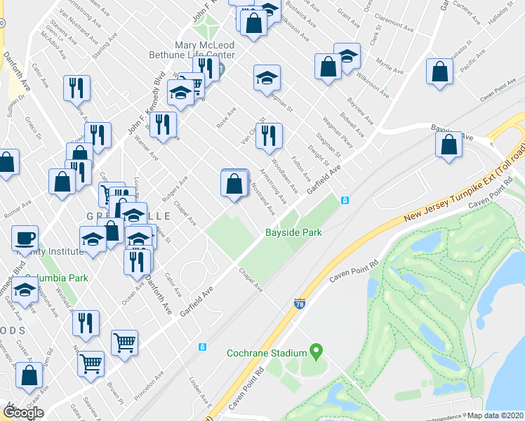 map of restaurants, bars, coffee shops, grocery stores, and more near 457 Garfield Avenue in Jersey City