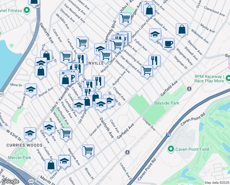 map of restaurants, bars, coffee shops, grocery stores, and more near 33 Sheffield Street in Jersey City