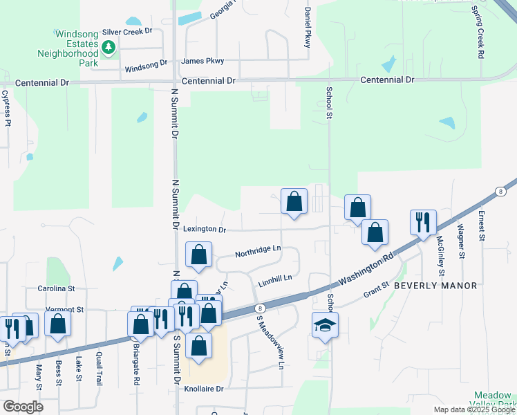 map of restaurants, bars, coffee shops, grocery stores, and more near 10 West Yorktown Court in Washington