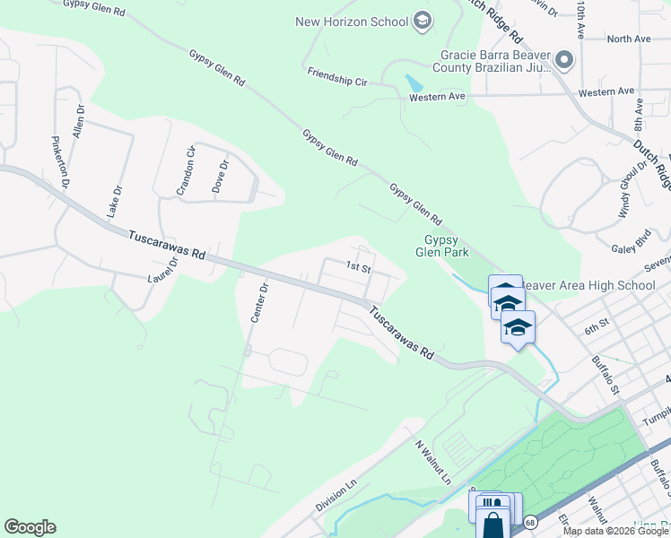 map of restaurants, bars, coffee shops, grocery stores, and more near 450 Tuscarawas Road in Beaver
