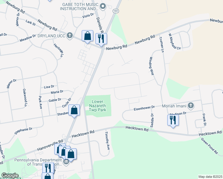 map of restaurants, bars, coffee shops, grocery stores, and more near 4323 Saratoga Drive in Bethlehem