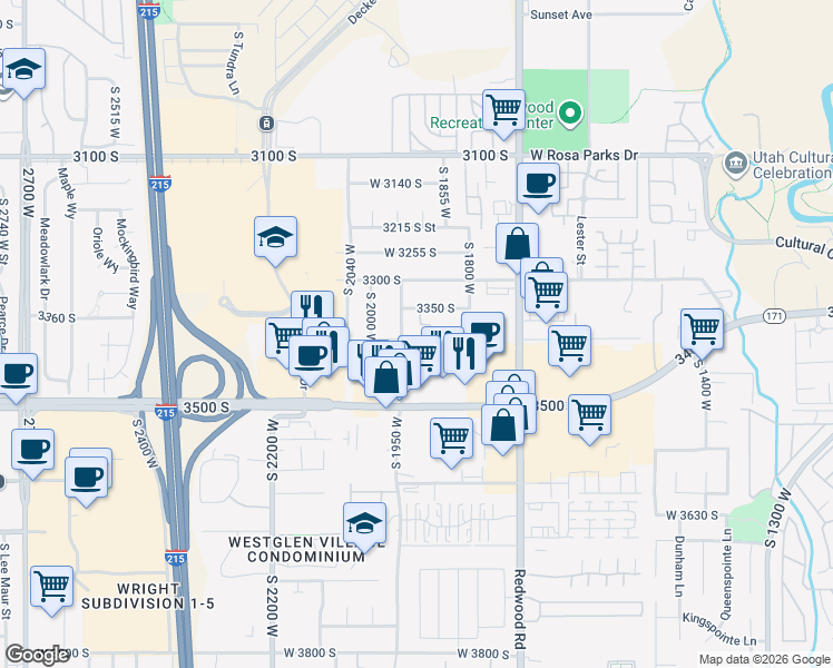map of restaurants, bars, coffee shops, grocery stores, and more near 1922 West 3395 South in West Valley City