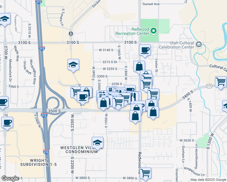 map of restaurants, bars, coffee shops, grocery stores, and more near 1914 West 3395 South in West Valley City