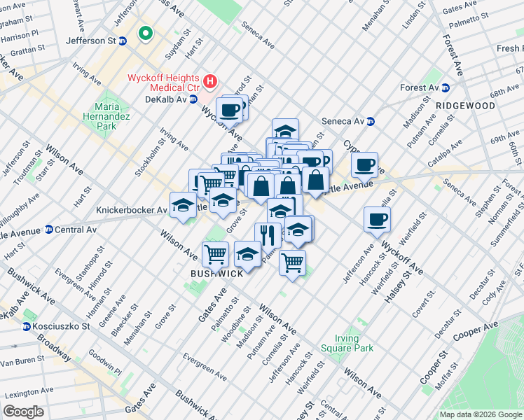 map of restaurants, bars, coffee shops, grocery stores, and more near in Brooklyn