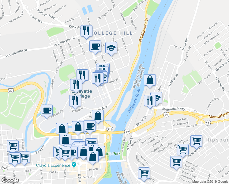 map of restaurants, bars, coffee shops, grocery stores, and more near 408 Clinton Terrace in Easton