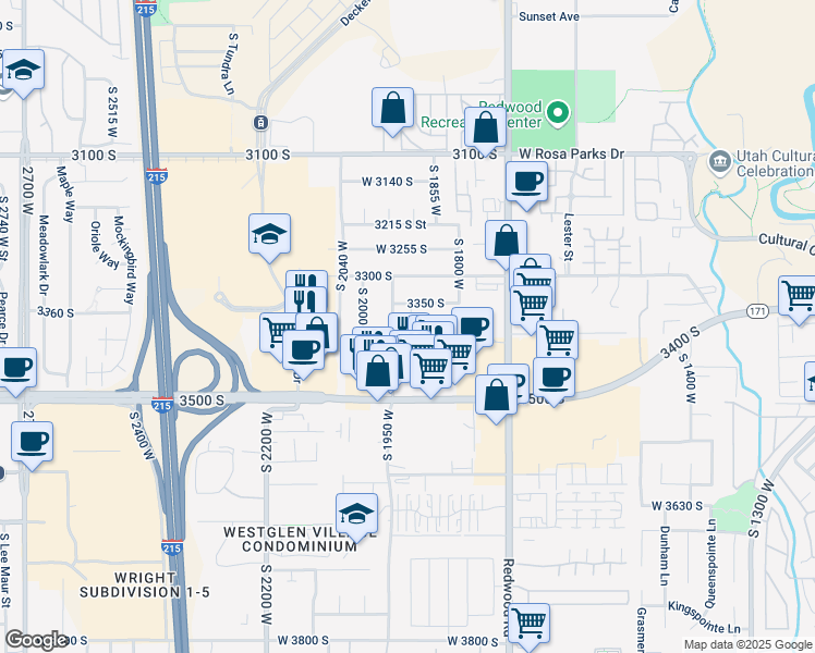map of restaurants, bars, coffee shops, grocery stores, and more near 3340 South 1940 West in West Valley City