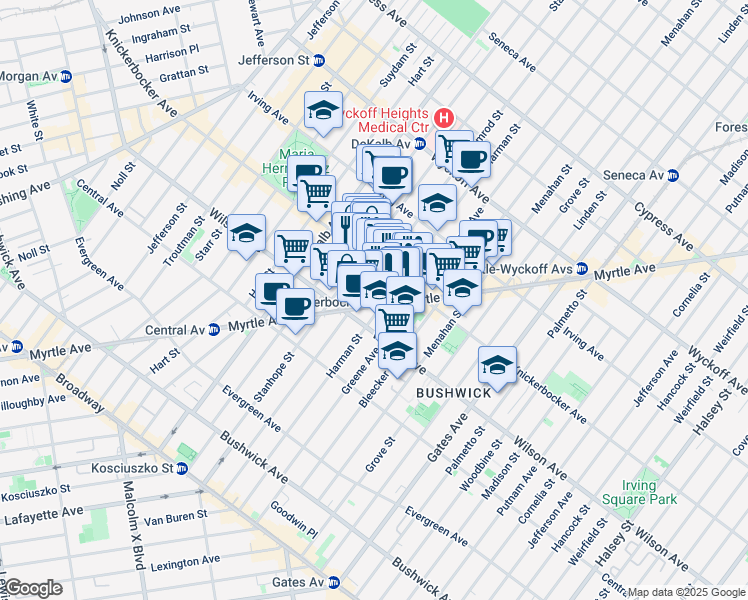 map of restaurants, bars, coffee shops, grocery stores, and more near in Brooklyn