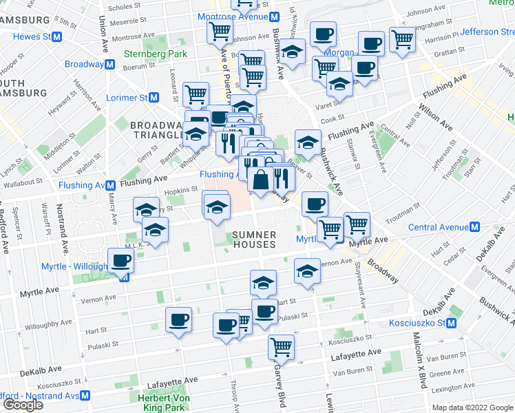 map of restaurants, bars, coffee shops, grocery stores, and more near in New York