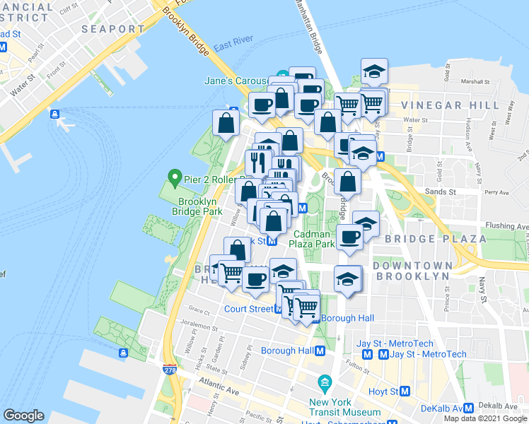 map of restaurants, bars, coffee shops, grocery stores, and more near in Brooklyn