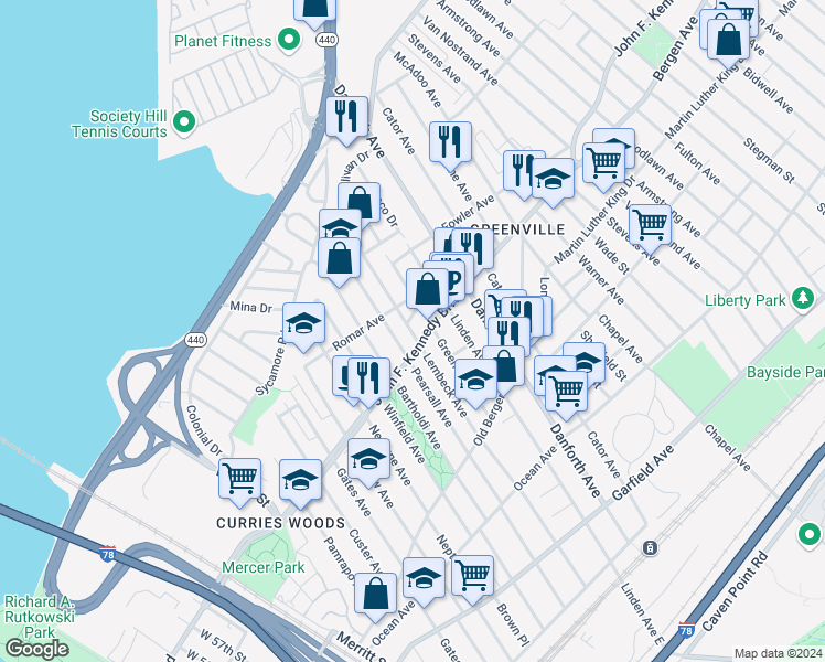 map of restaurants, bars, coffee shops, grocery stores, and more near 276 Lembeck Avenue in Jersey City
