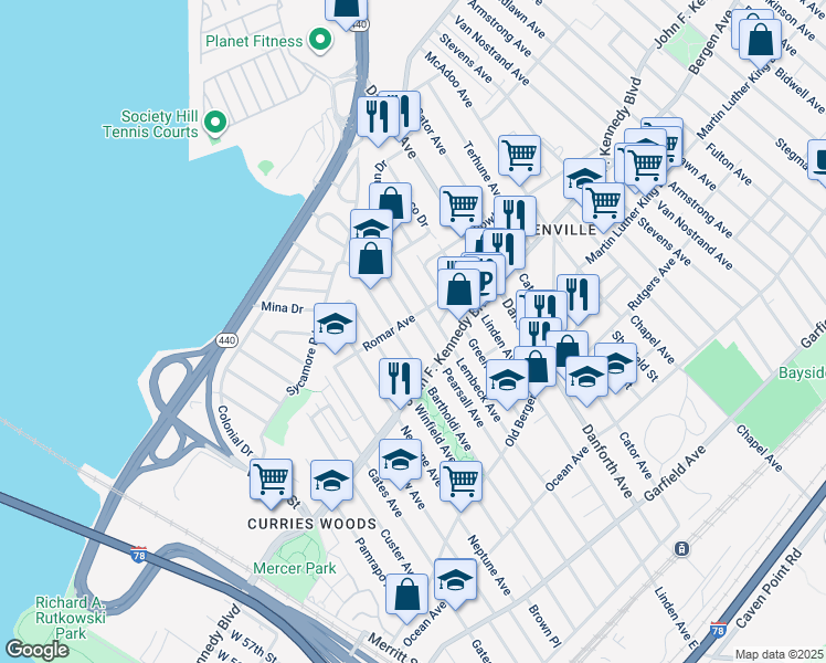 map of restaurants, bars, coffee shops, grocery stores, and more near 276 Lembeck Avenue in Jersey City