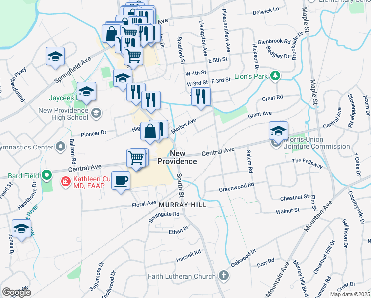 map of restaurants, bars, coffee shops, grocery stores, and more near 6 The Arbors in New Providence