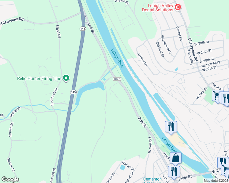 map of restaurants, bars, coffee shops, grocery stores, and more near 5482 State Route 1027 in Lehigh County