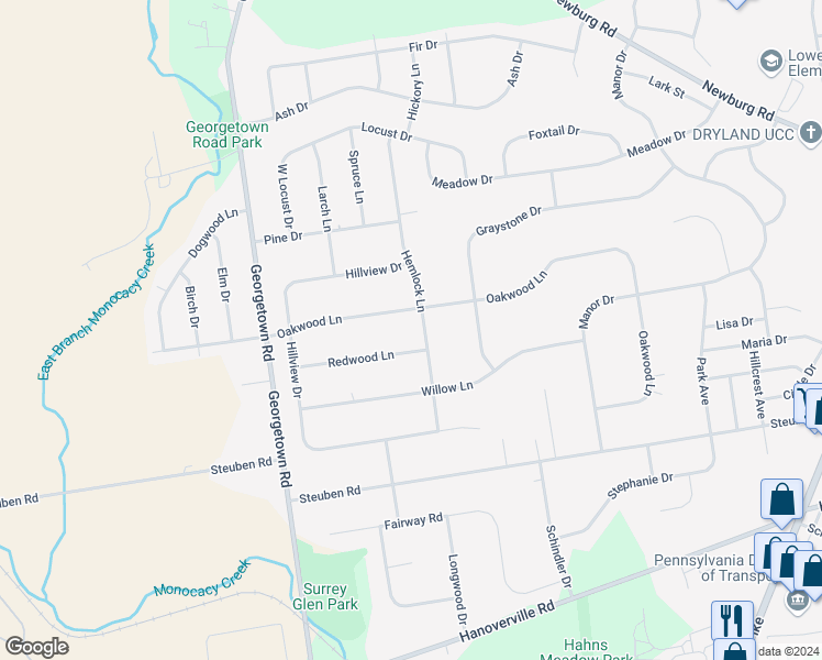 map of restaurants, bars, coffee shops, grocery stores, and more near 379 Hemlock Lane in Nazareth