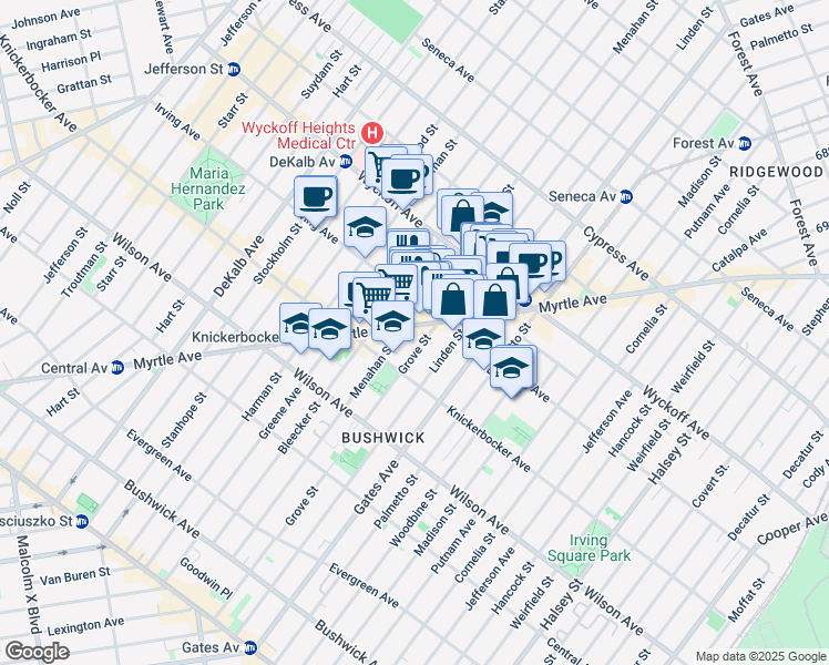 map of restaurants, bars, coffee shops, grocery stores, and more near in Brooklyn