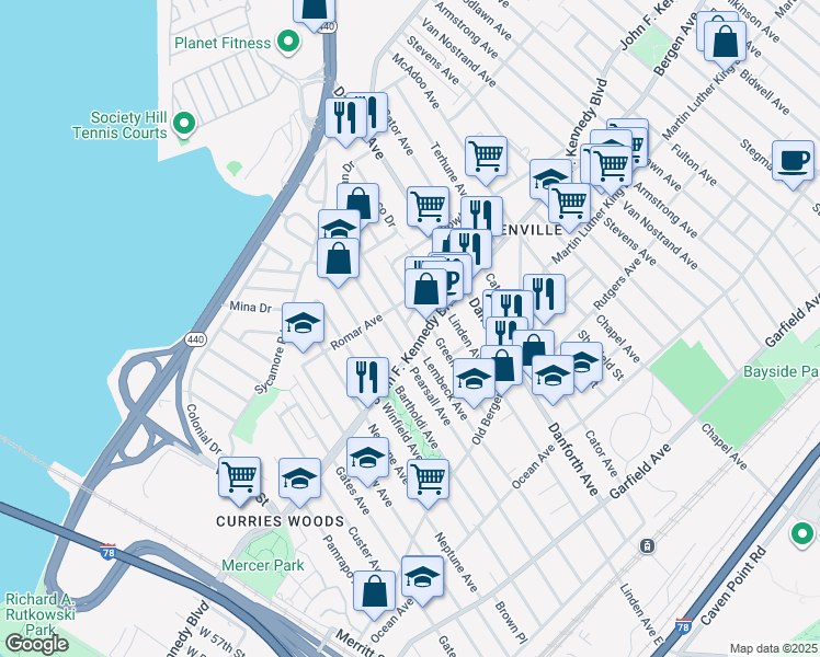 map of restaurants, bars, coffee shops, grocery stores, and more near 276 Lembeck Avenue in Jersey City