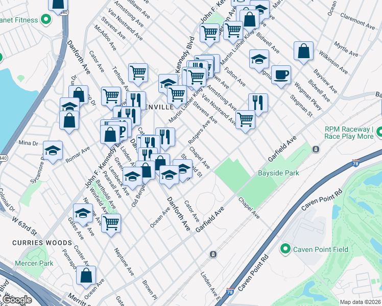 map of restaurants, bars, coffee shops, grocery stores, and more near 61A Rutgers Avenue in Jersey City