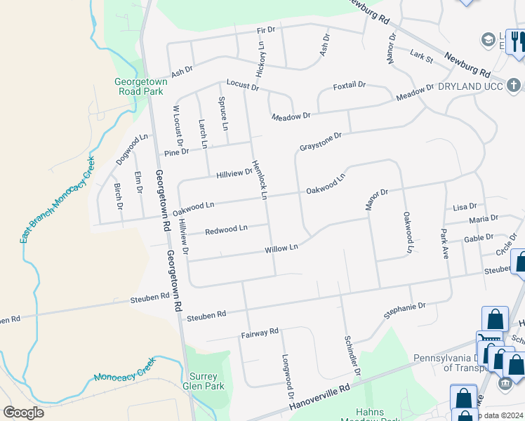 map of restaurants, bars, coffee shops, grocery stores, and more near 379 Hemlock Lane in Nazareth