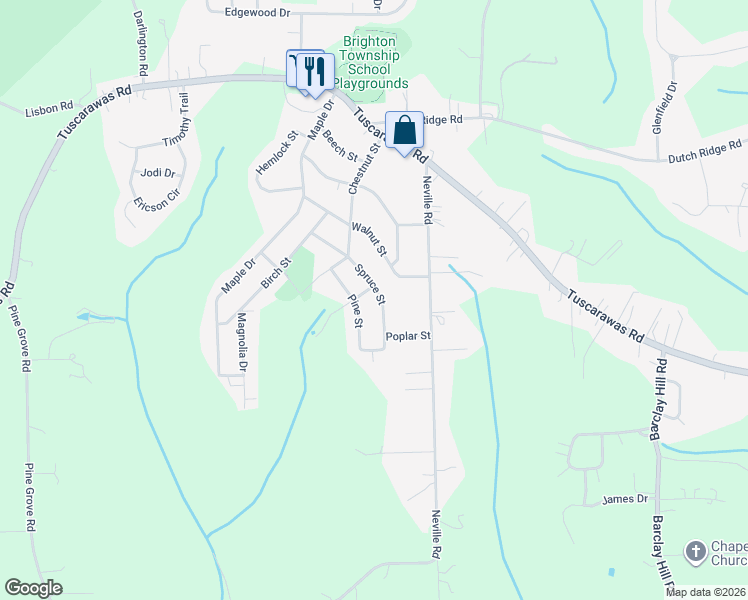 map of restaurants, bars, coffee shops, grocery stores, and more near 309 Spruce Street in Beaver