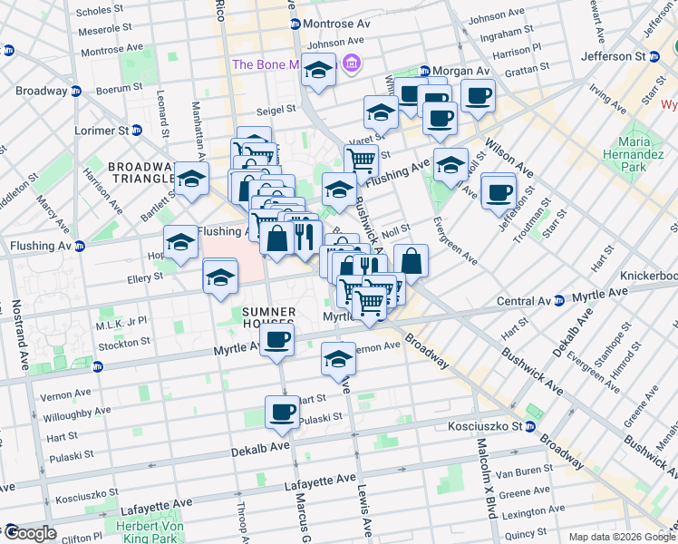 map of restaurants, bars, coffee shops, grocery stores, and more near 10 Locust Street in Brooklyn