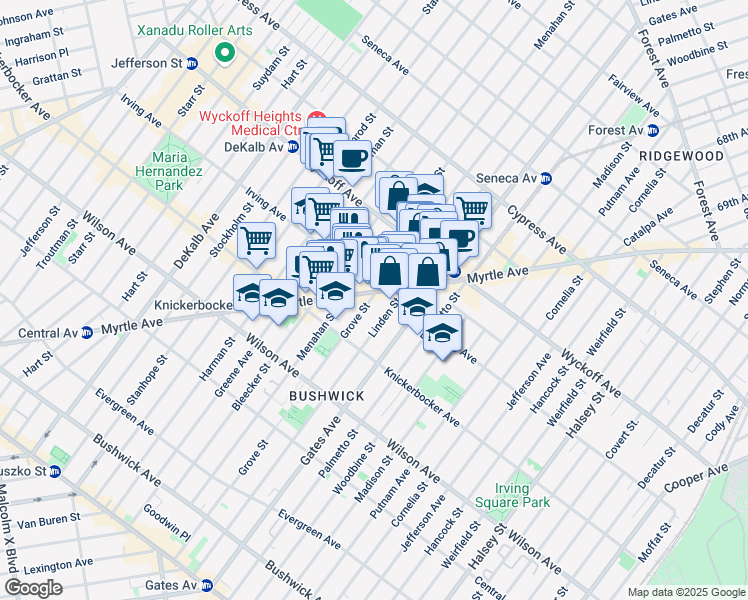 map of restaurants, bars, coffee shops, grocery stores, and more near in Brooklyn