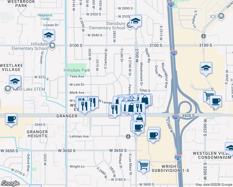 map of restaurants, bars, coffee shops, grocery stores, and more near 3335 South 2760 West in West Valley City
