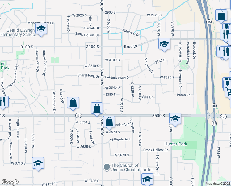 map of restaurants, bars, coffee shops, grocery stores, and more near 6344 West 3340 South in West Valley City