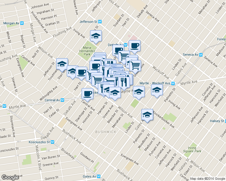 map of restaurants, bars, coffee shops, grocery stores, and more near in Brooklyn
