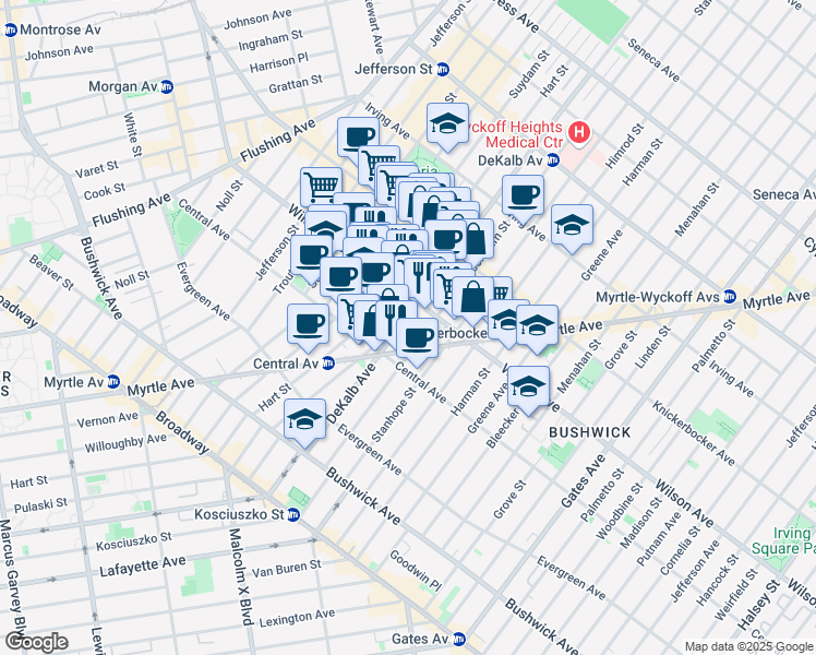 map of restaurants, bars, coffee shops, grocery stores, and more near in Brooklyn